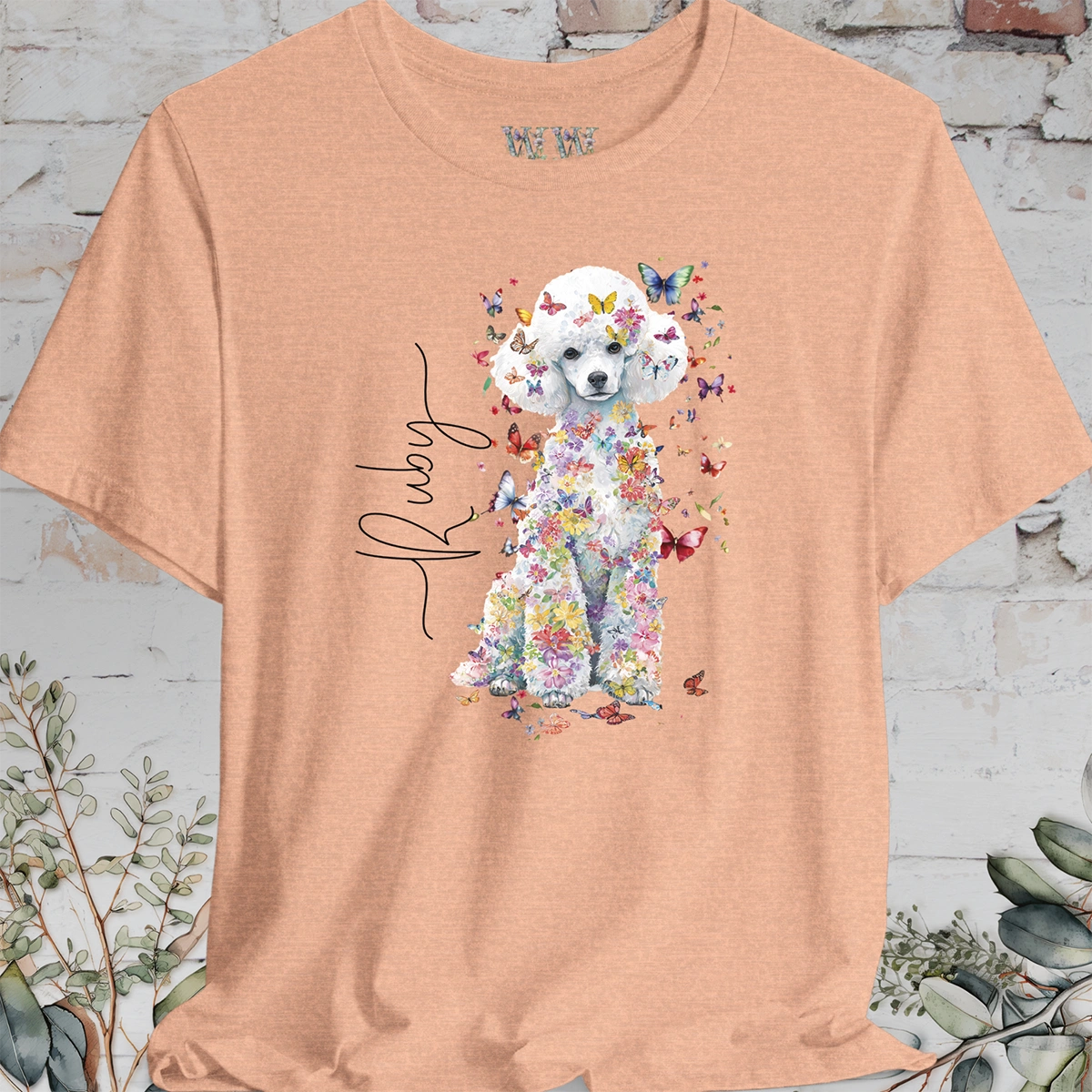 White Miniature Poodle Floral Personalized T shirt