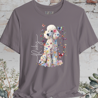 White Poodle Floral Personalized T shirt