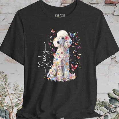 White Poodle Floral Personalized T shirt