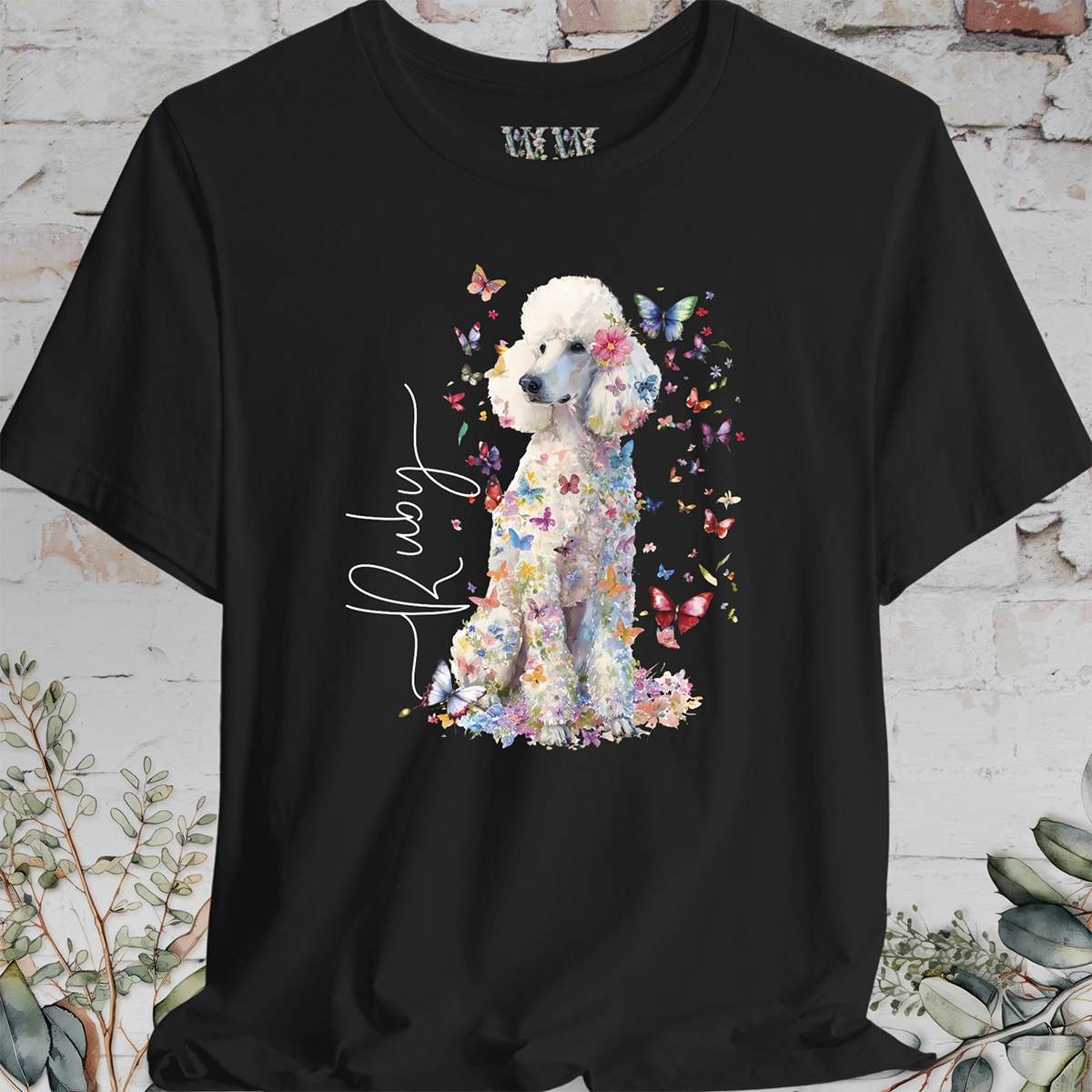 White Poodle Floral Personalized T shirt