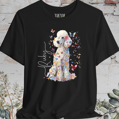 White Poodle Floral Personalized T shirt