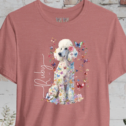 White Poodle Floral Personalized T shirt