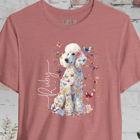 White Poodle Floral Personalized T shirt