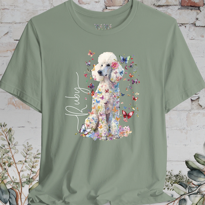 White Poodle Floral Personalized T shirt