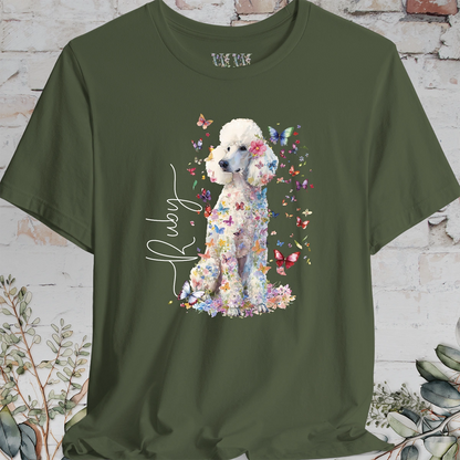 White Poodle Floral Personalized T shirt