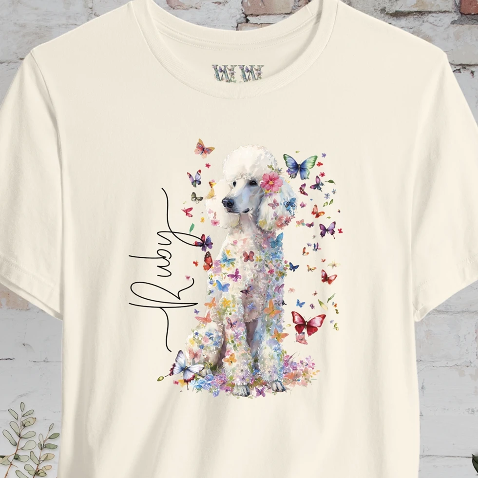 White Poodle Floral Personalized T shirt