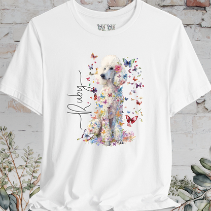 White Poodle Floral Personalized T shirt