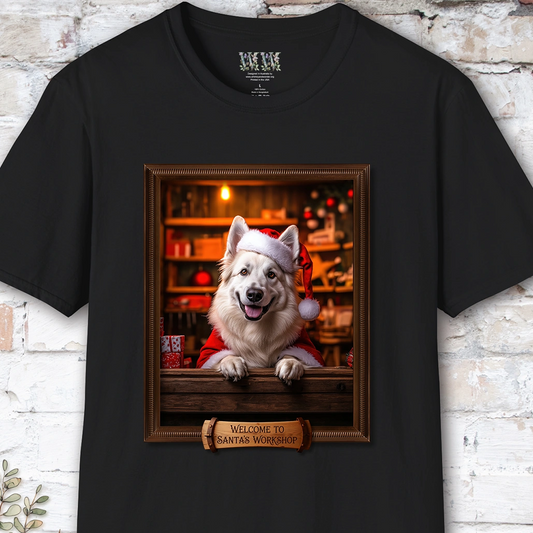 White Shepherd Santa's Workshop Unisex T shirt
