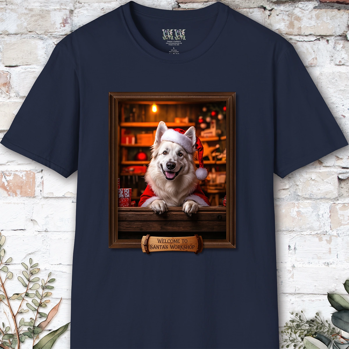 White Shepherd Santa's Workshop Unisex T shirt