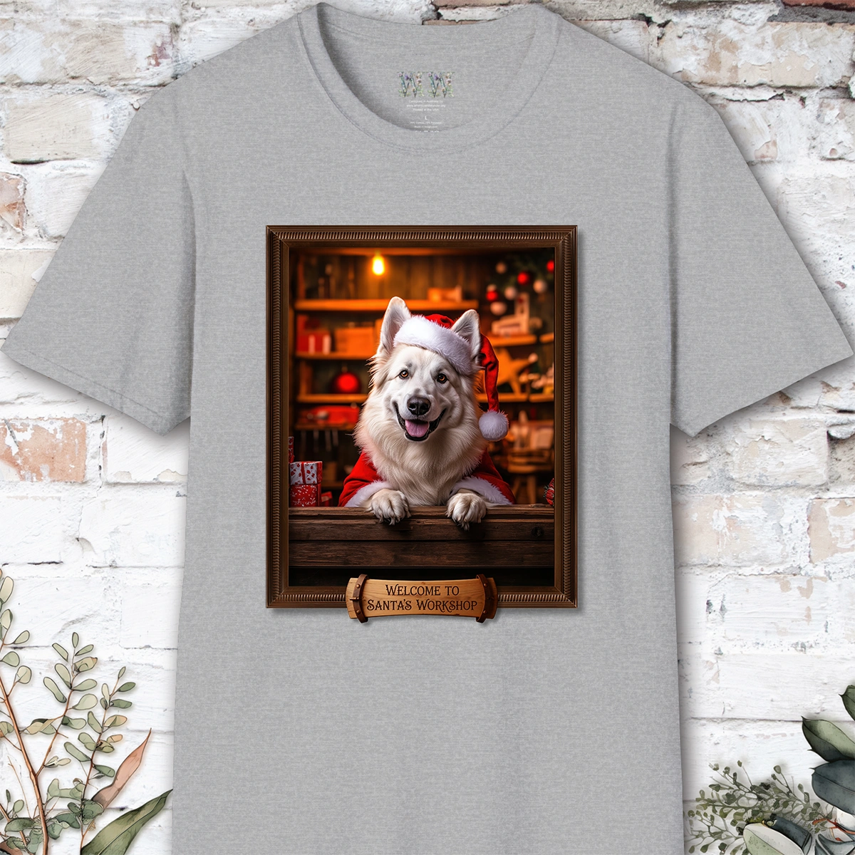 White Shepherd Santa's Workshop Unisex T shirt