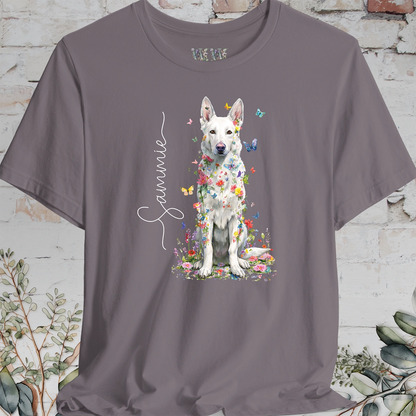White German Shepherd #2 Floral Personalized T shirt