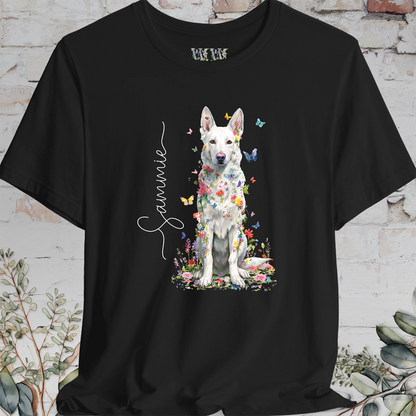 White German Shepherd #2 Floral Personalized T shirt