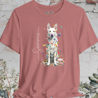 White German Shepherd #2 Floral Personalized T shirt
