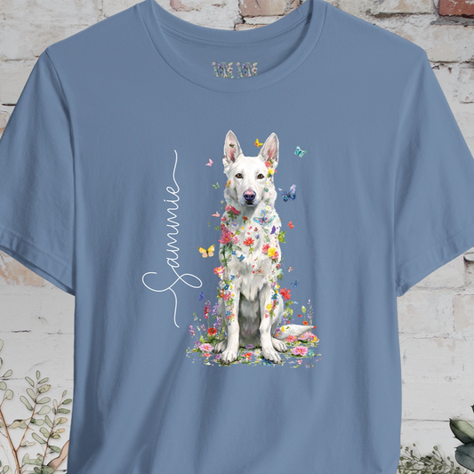 White German Shepherd #2 Floral Personalized T shirt