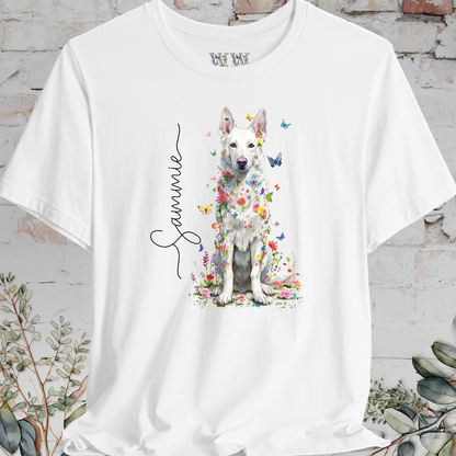 White German Shepherd #2 Floral Personalized T shirt