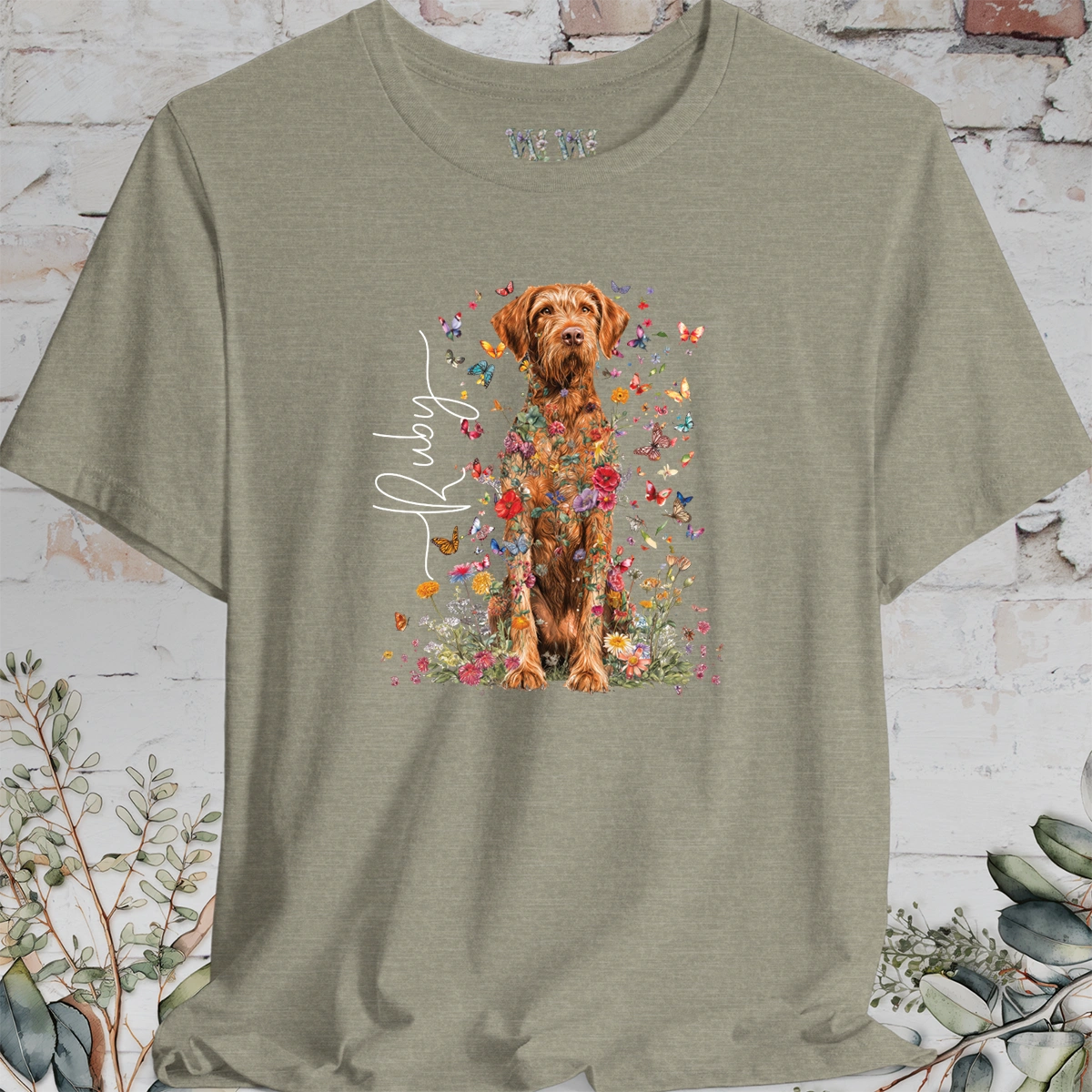 Wire Haired Vizsla Floral Personalized T shirt