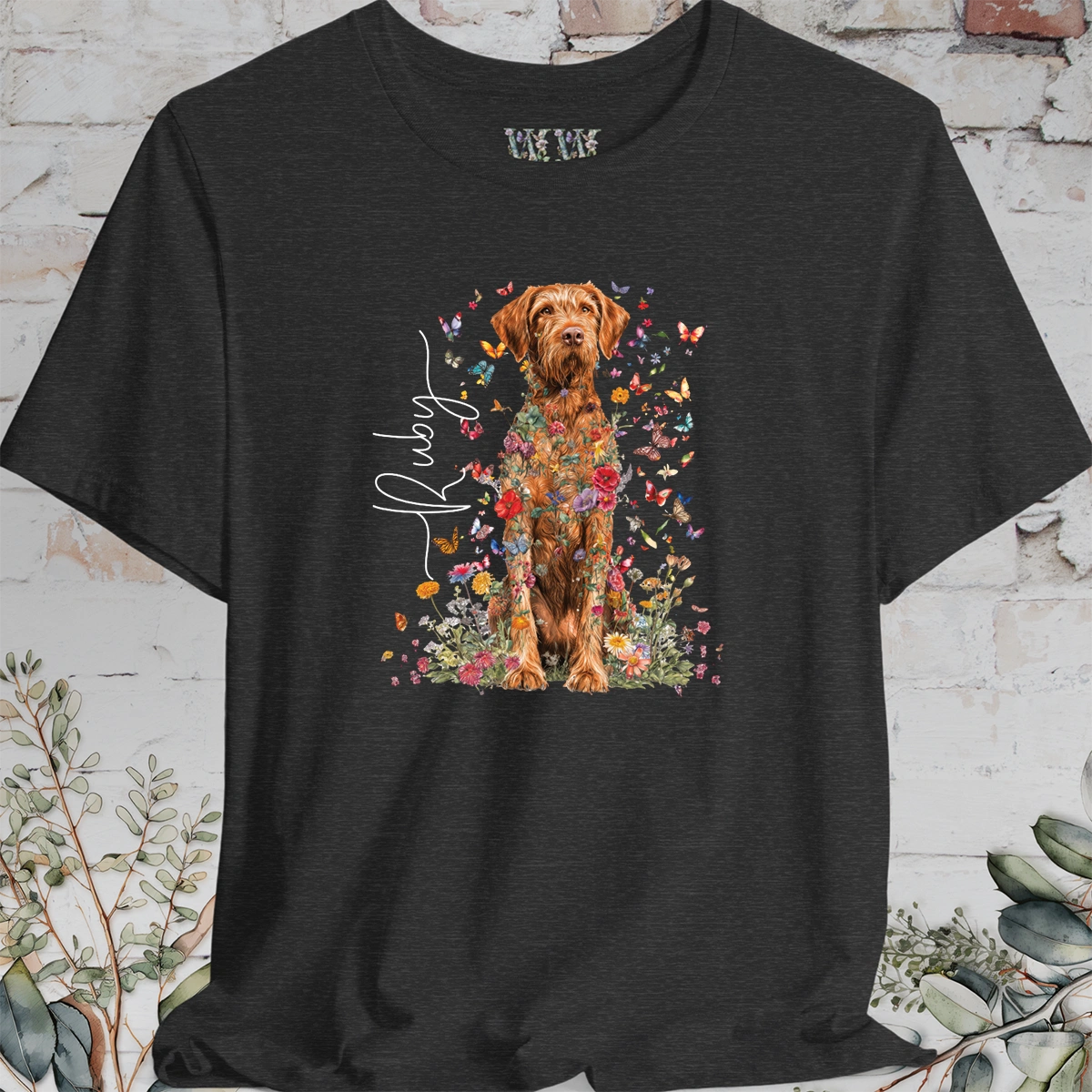 Wire Haired Vizsla Floral Personalized T shirt