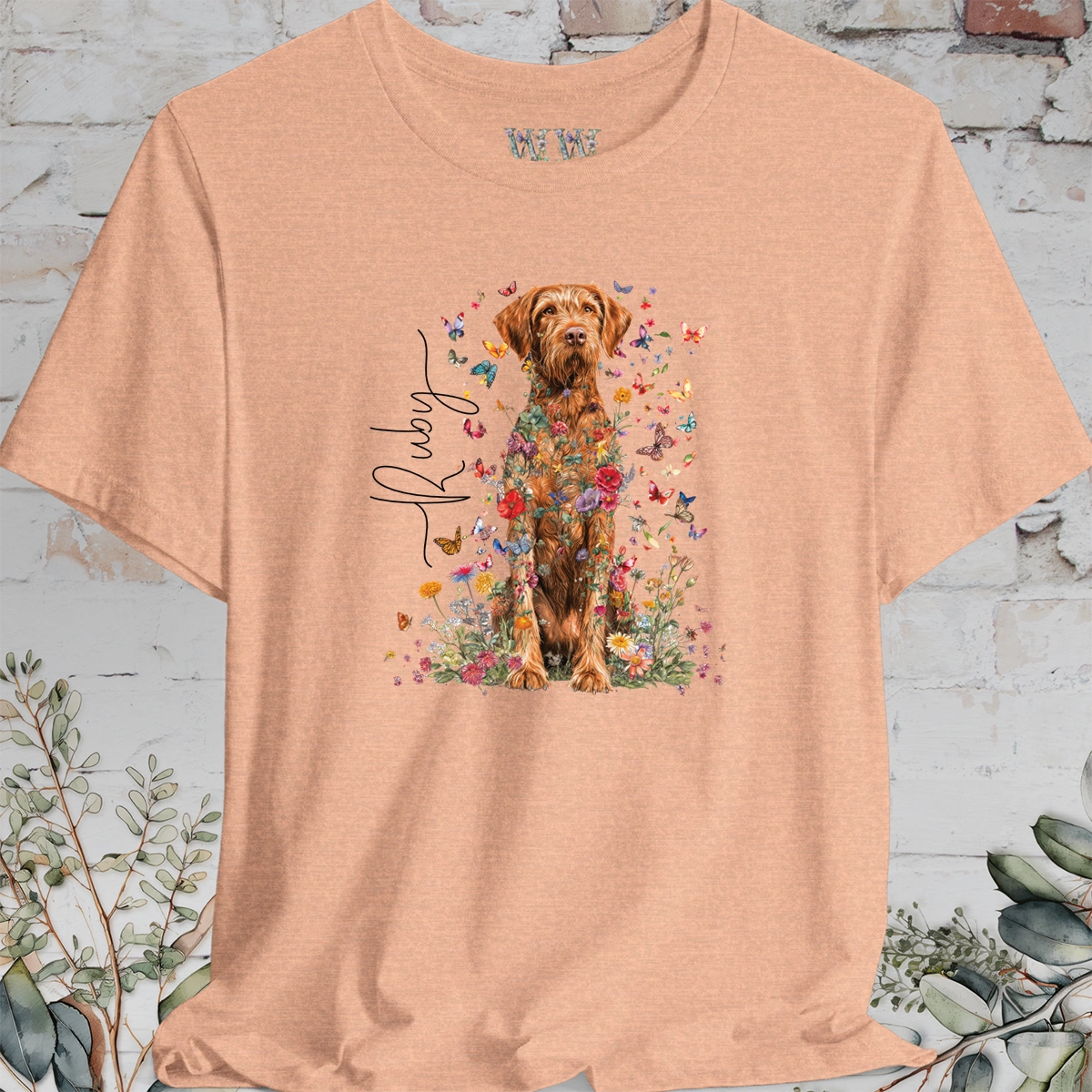 Wire Haired Vizsla Floral Personalized T shirt