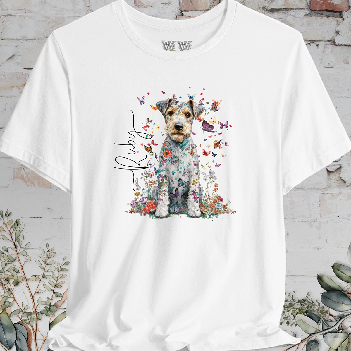 Wire Haired Fox Terrier Floral Personalized T shirt