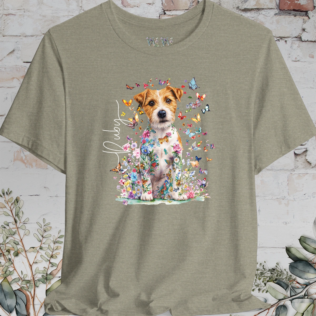 Wire Haired Jack Russell Floral Butterfly T shirt