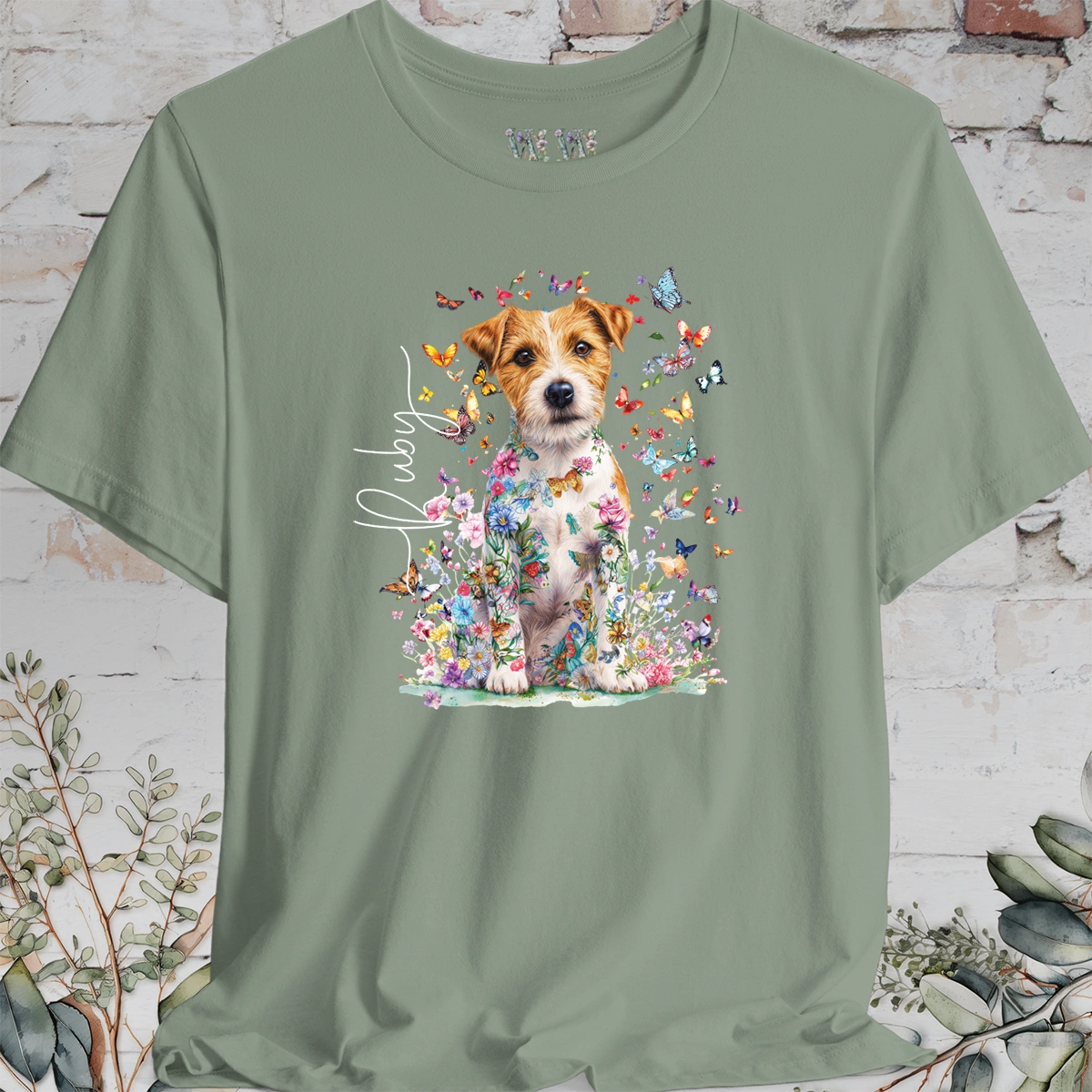 Wire Haired Jack Russell Floral Butterfly T shirt