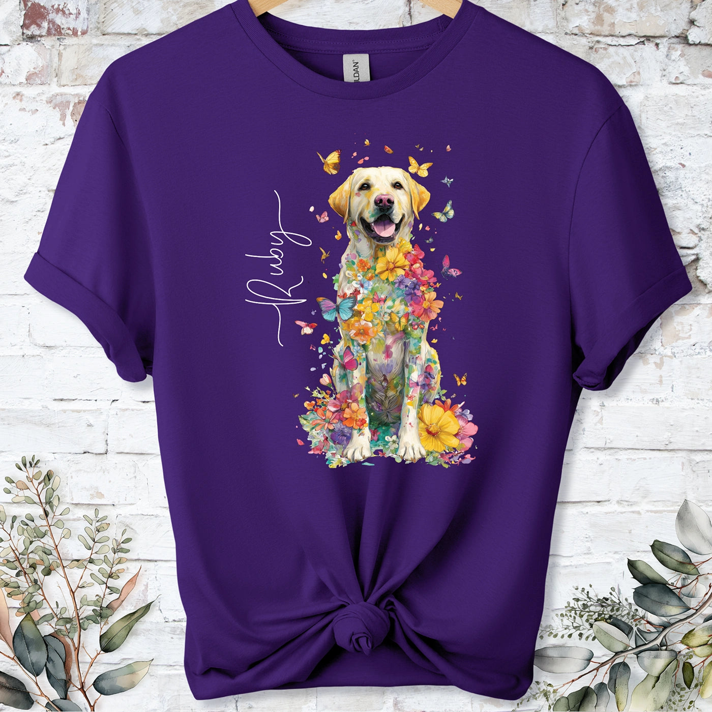 Yellow Labrador #3 Floral Personalized T shirt