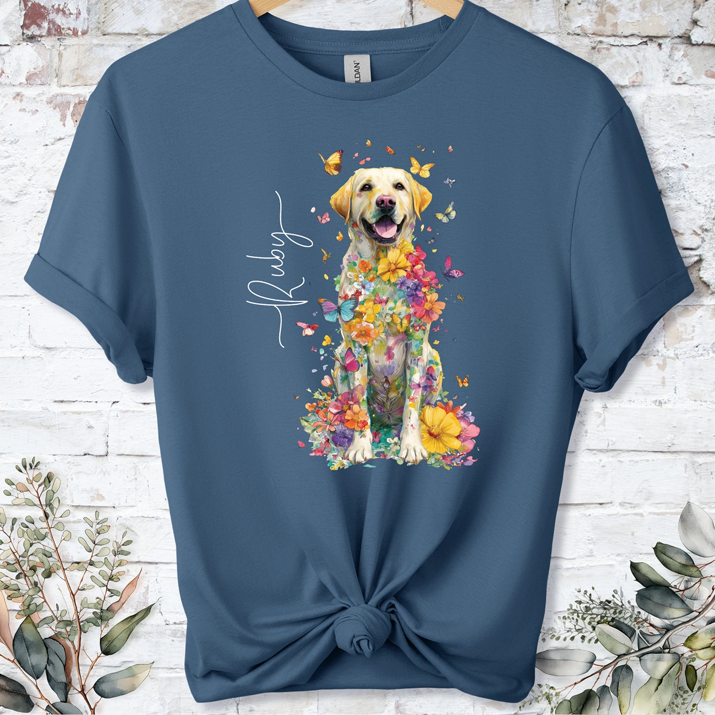 Yellow Labrador #3 Floral Personalized T shirt