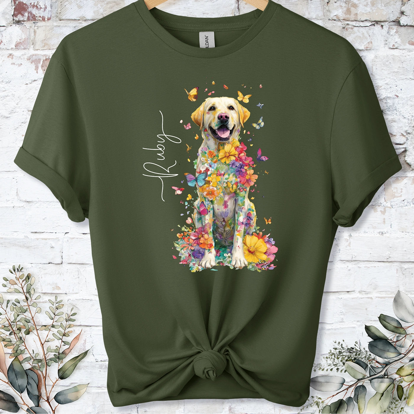 Yellow Labrador #3 Floral Personalized T shirt