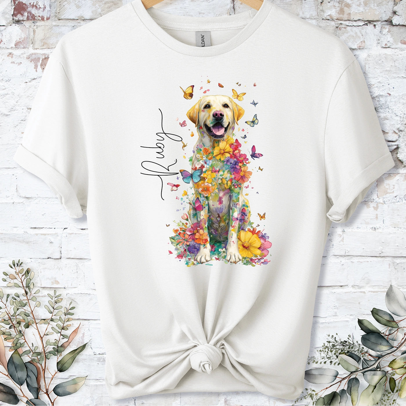 Yellow Labrador #3 Floral Personalized T shirt