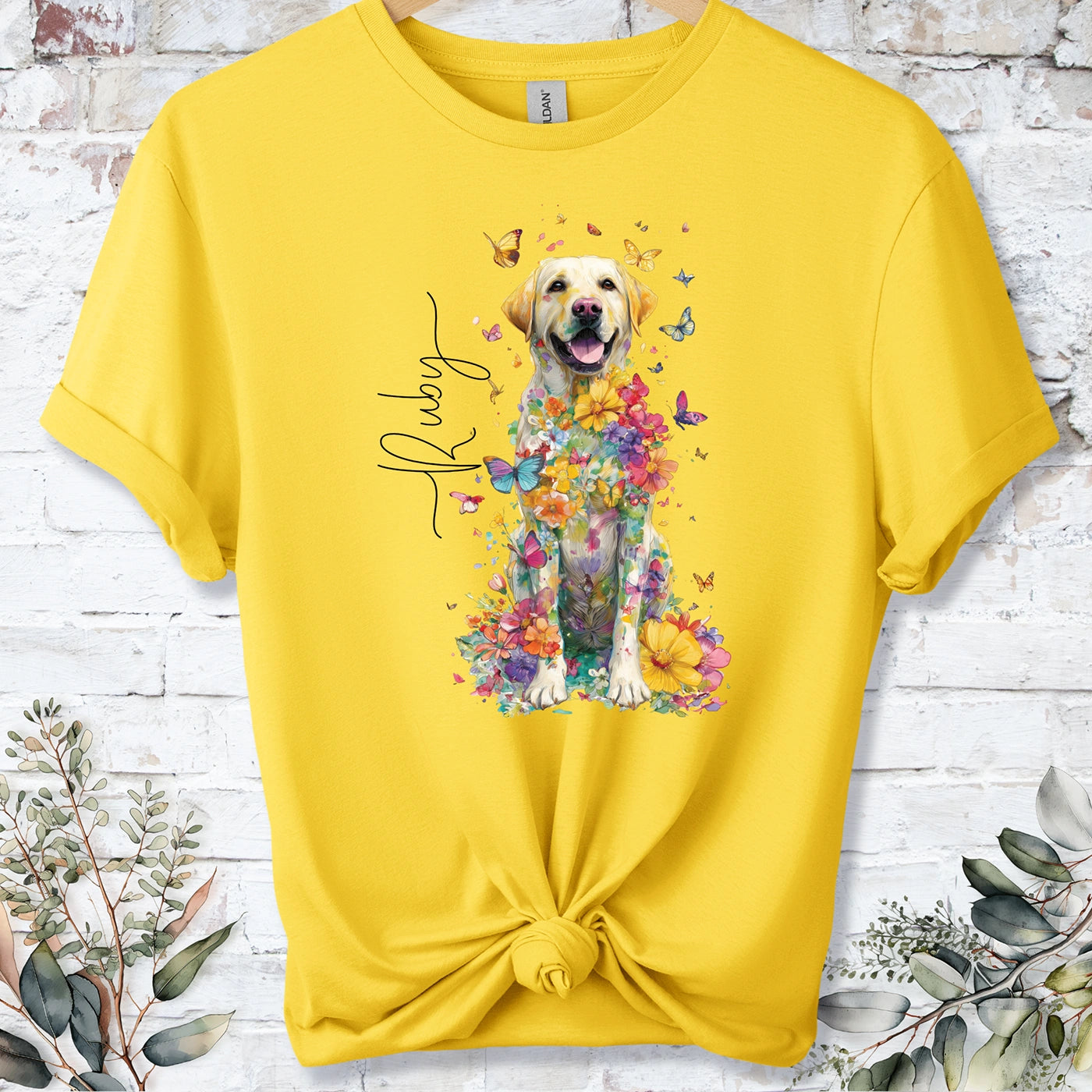 Yellow Labrador #3 Floral Personalized T shirt
