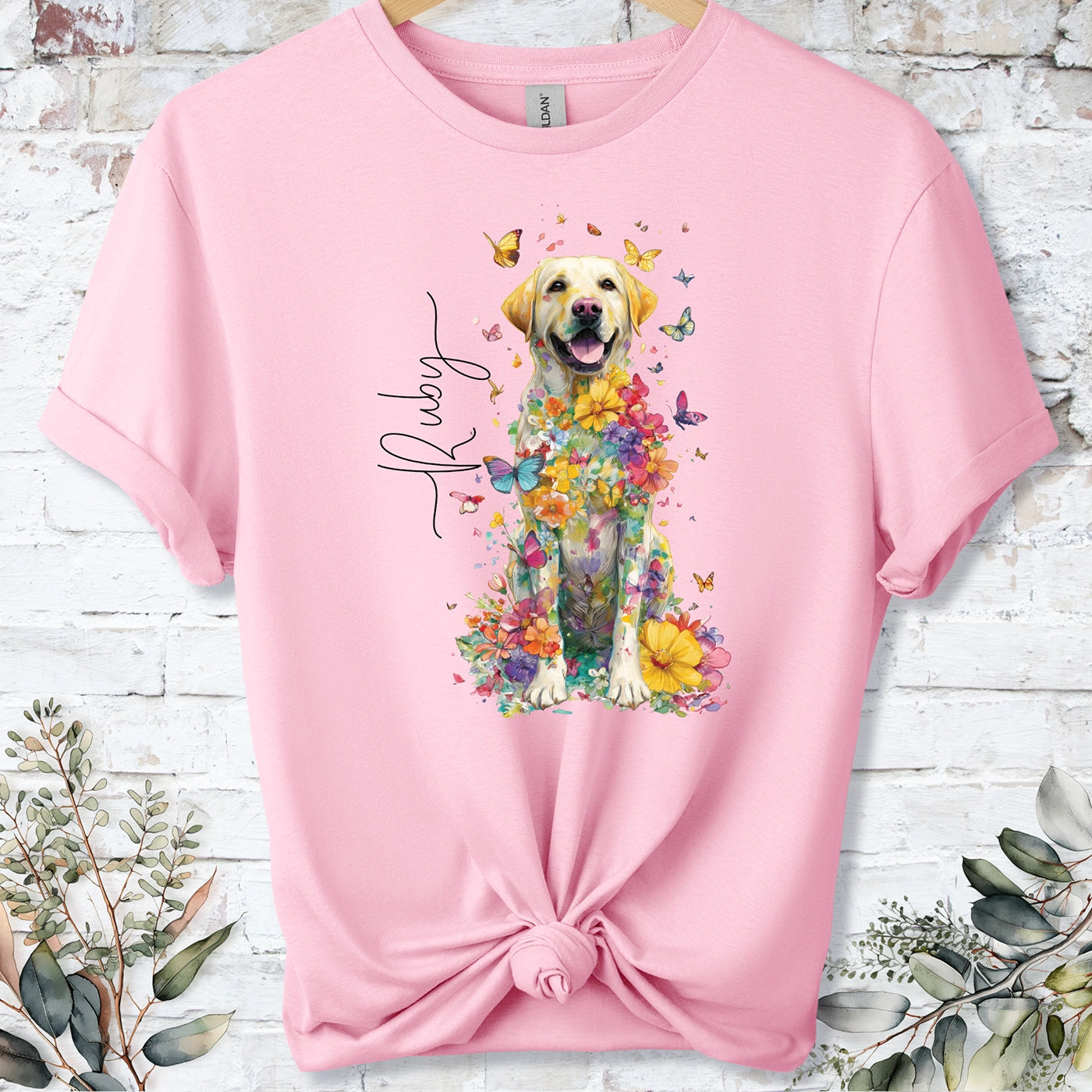 Yellow Labrador #3 Floral Personalized T shirt