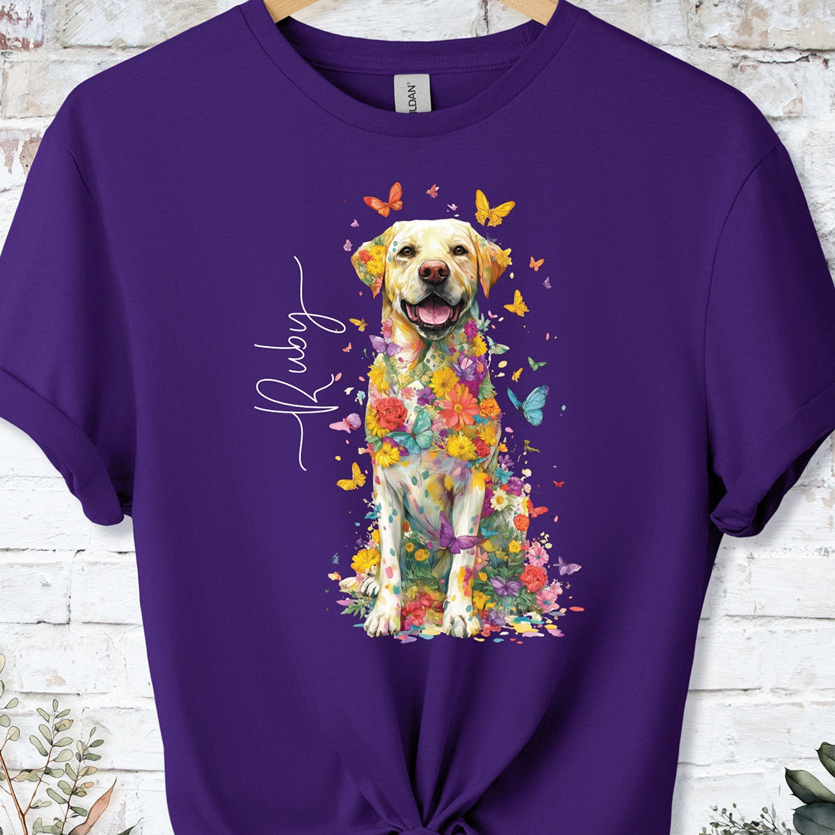 Yellow Labrador #4 Floral Personalized T shirt