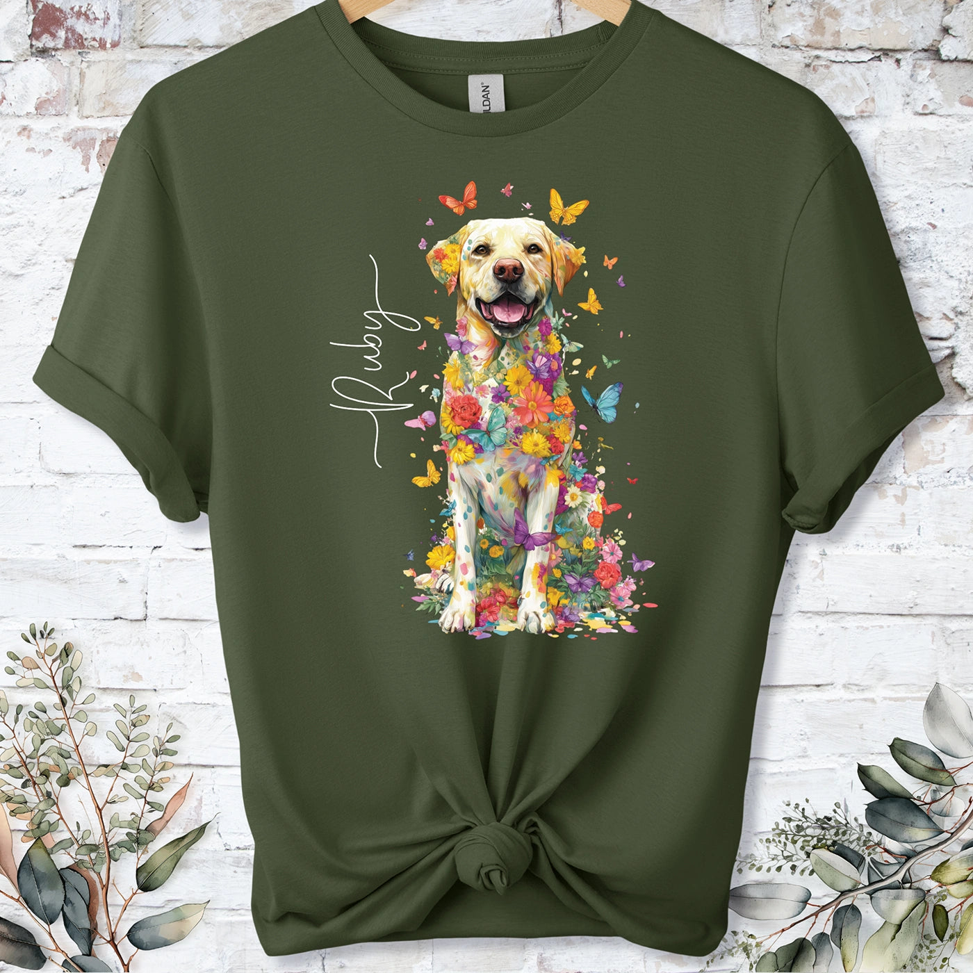 Yellow Labrador #4 Floral Personalized T shirt
