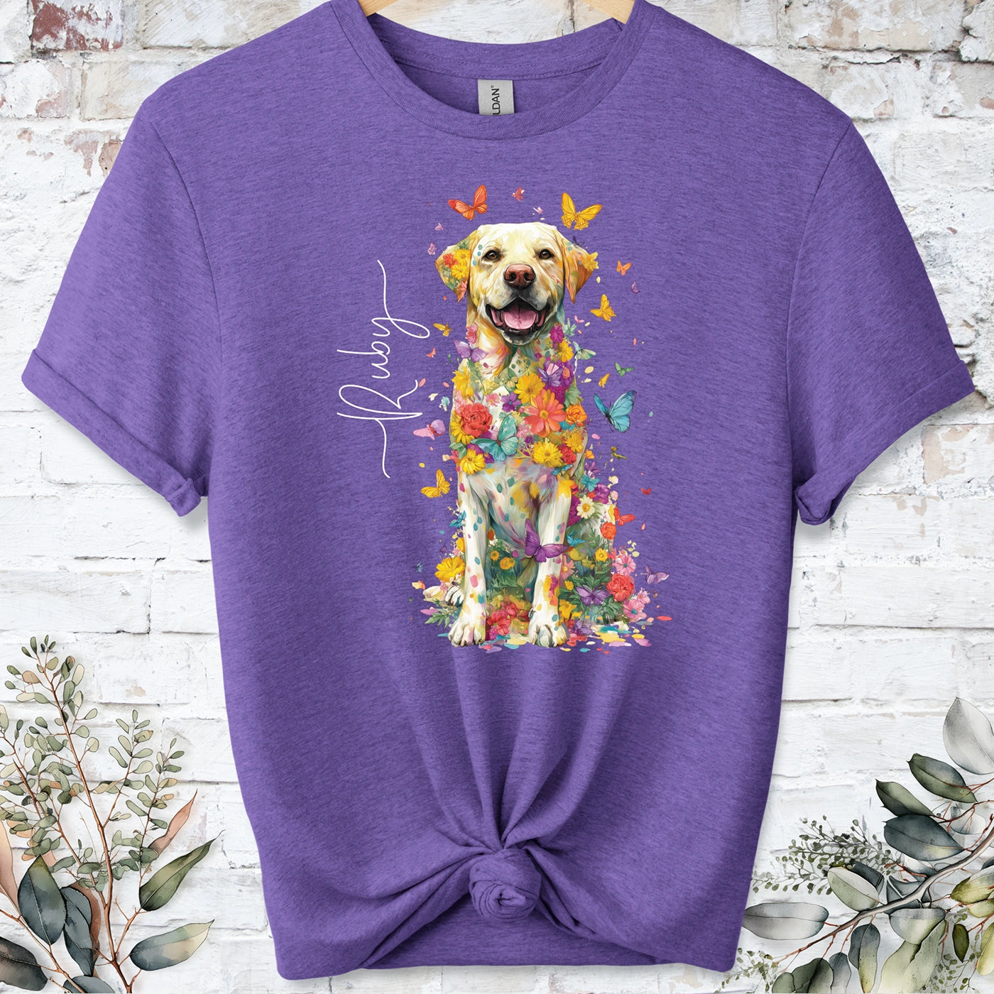 Yellow Labrador #4 Floral Personalized T shirt