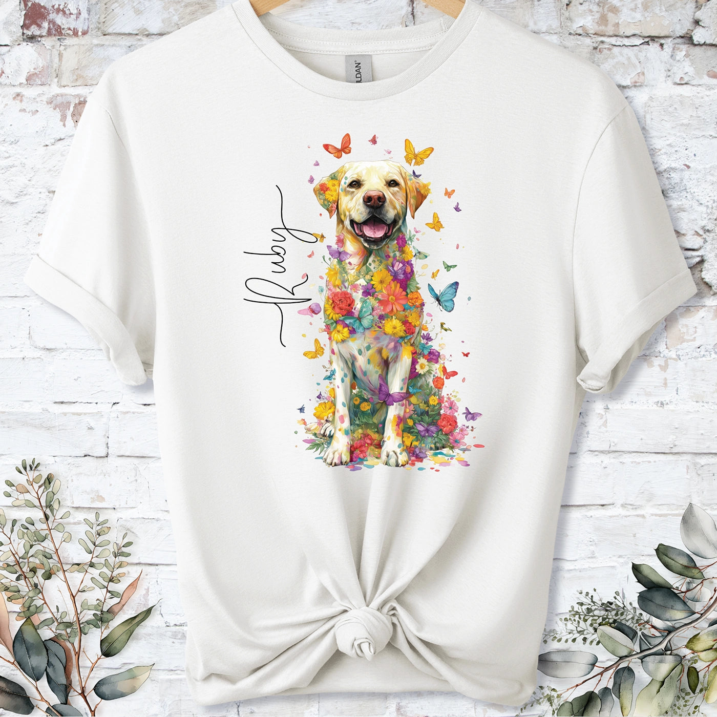 Yellow Labrador #4 Floral Personalized T shirt