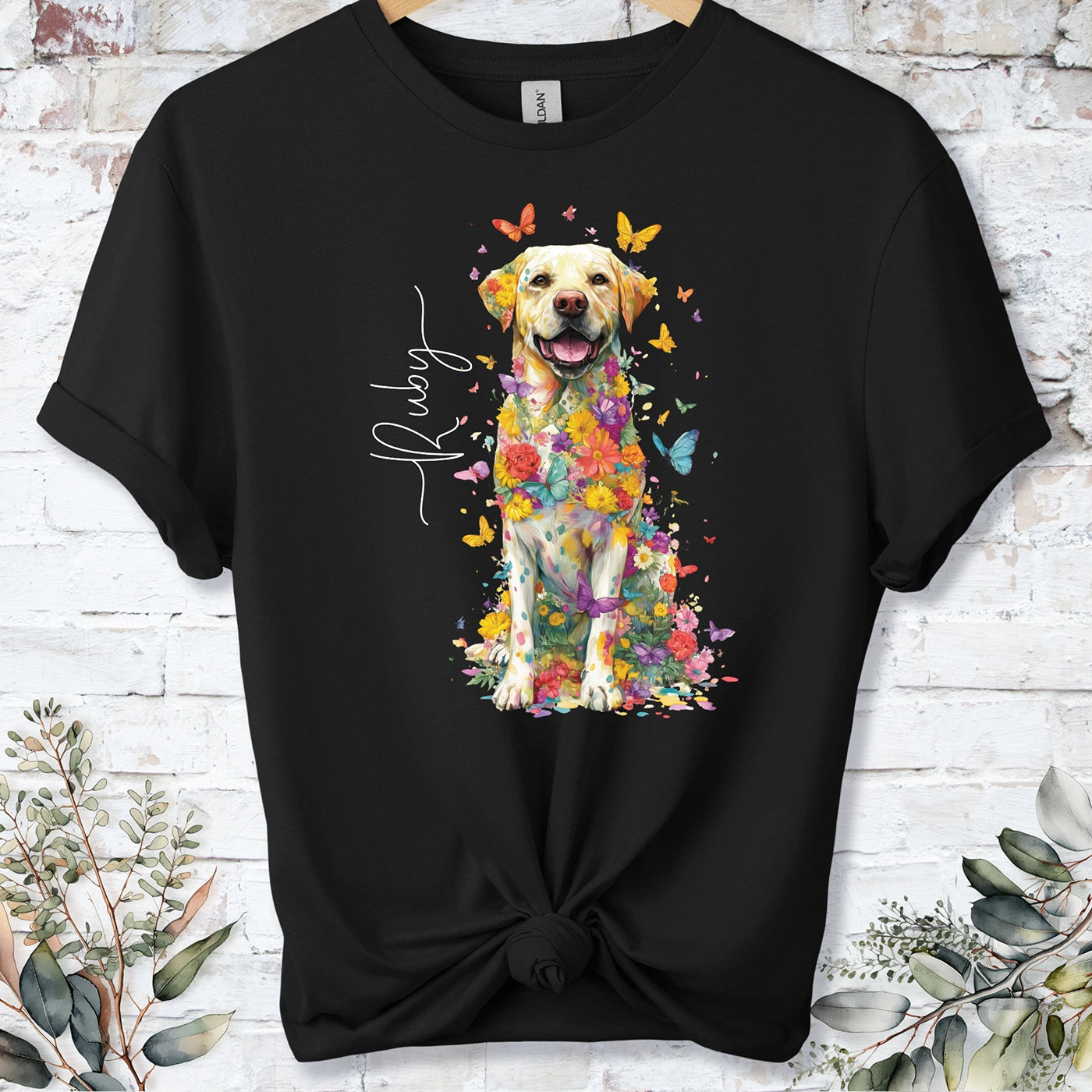 Yellow Labrador #4 Floral Personalized T shirt