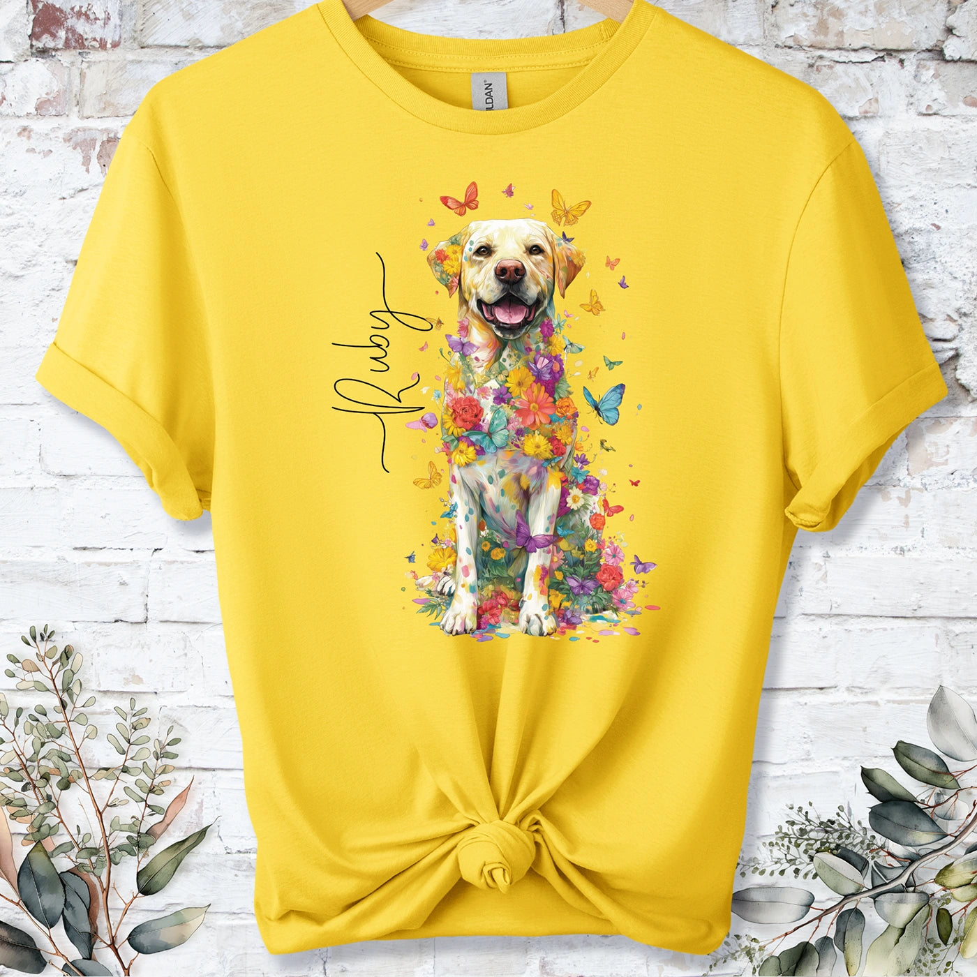 Yellow Labrador #4 Floral Personalized T shirt