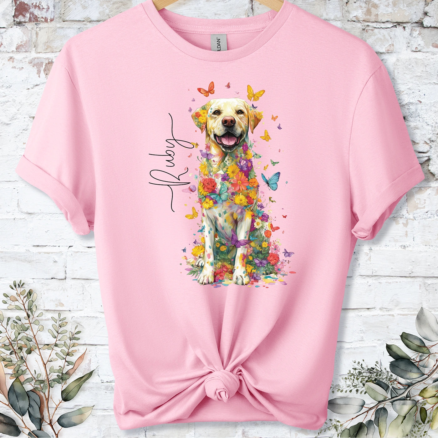 Yellow Labrador #4 Floral Personalized T shirt
