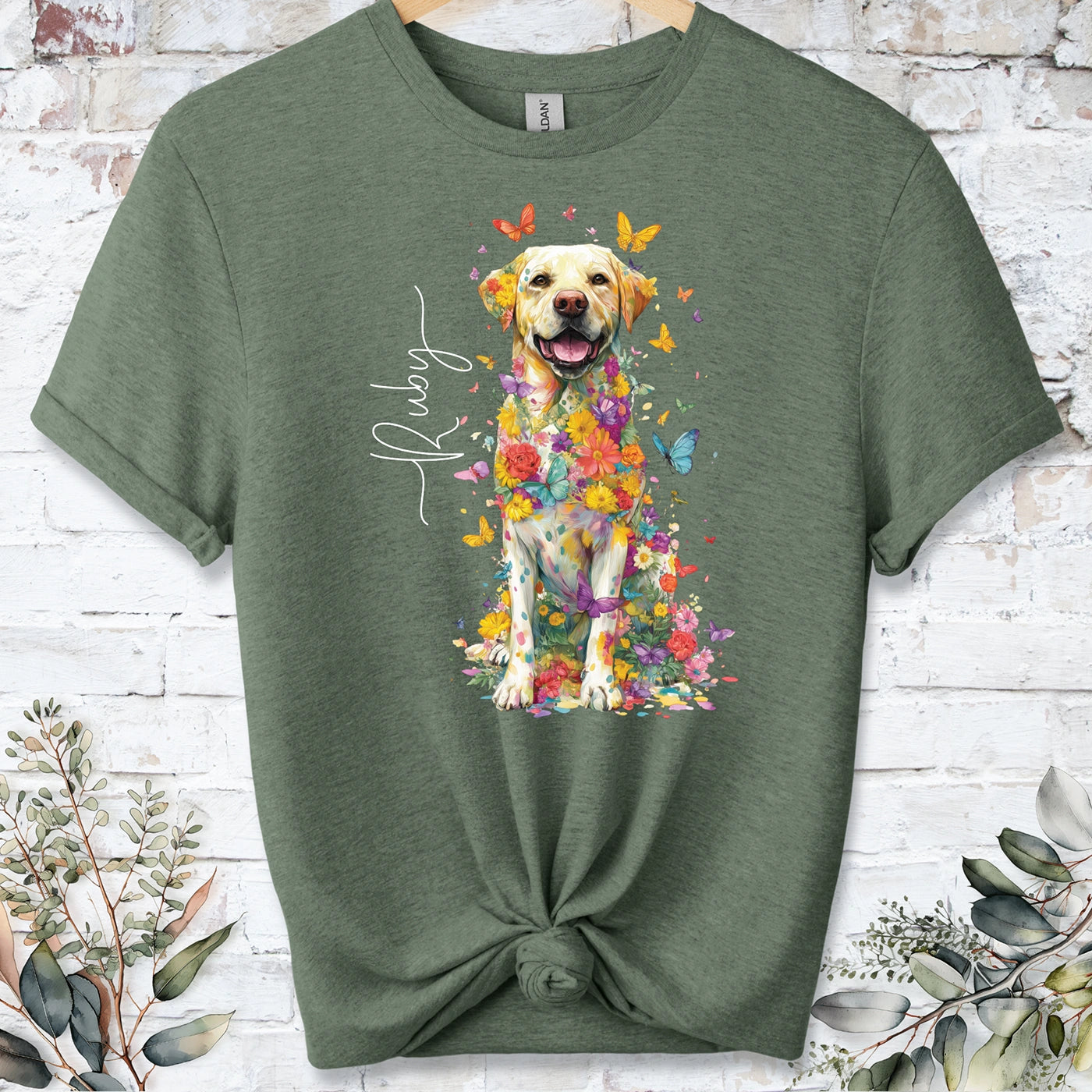 Yellow Labrador #4 Floral Personalized T shirt