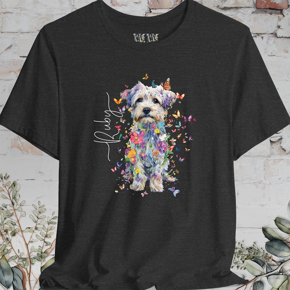 Yorkipoo Floral Personalized T shirt