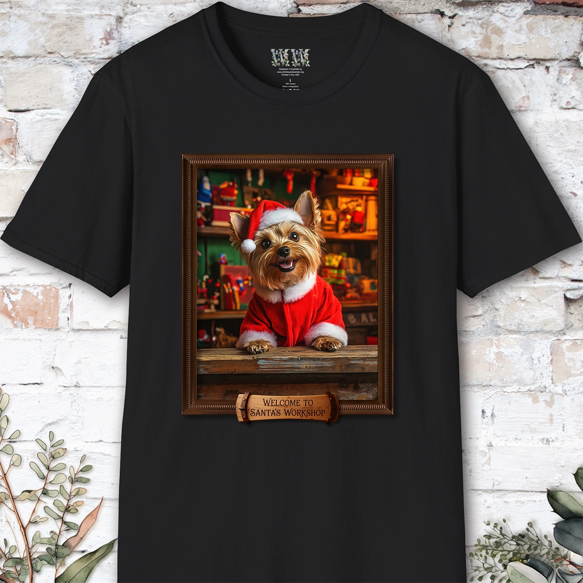 Yorkshire Terrier Santa's Workshop Unisex T shirt