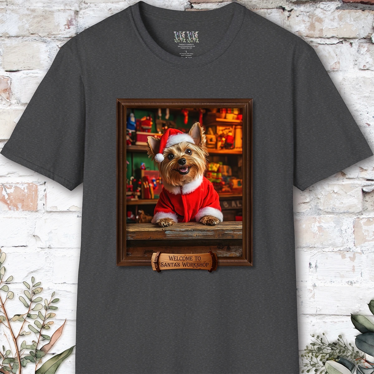 Yorkshire Terrier Santa's Workshop Unisex T shirt