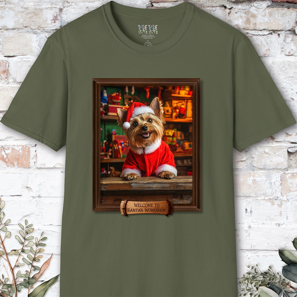 Yorkshire Terrier Santa's Workshop Unisex T shirt