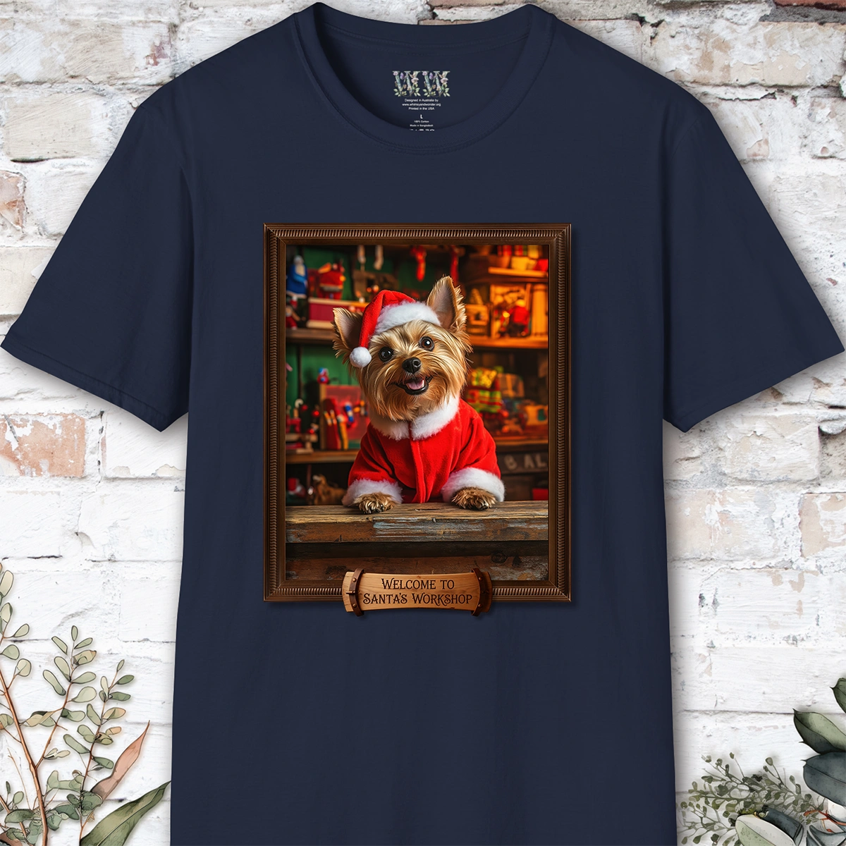 Yorkshire Terrier Santa's Workshop Unisex T shirt