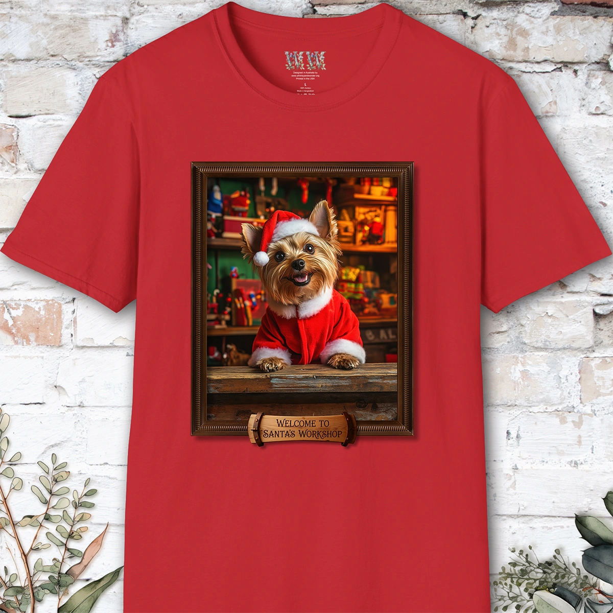 Yorkshire Terrier Santa's Workshop Unisex T shirt