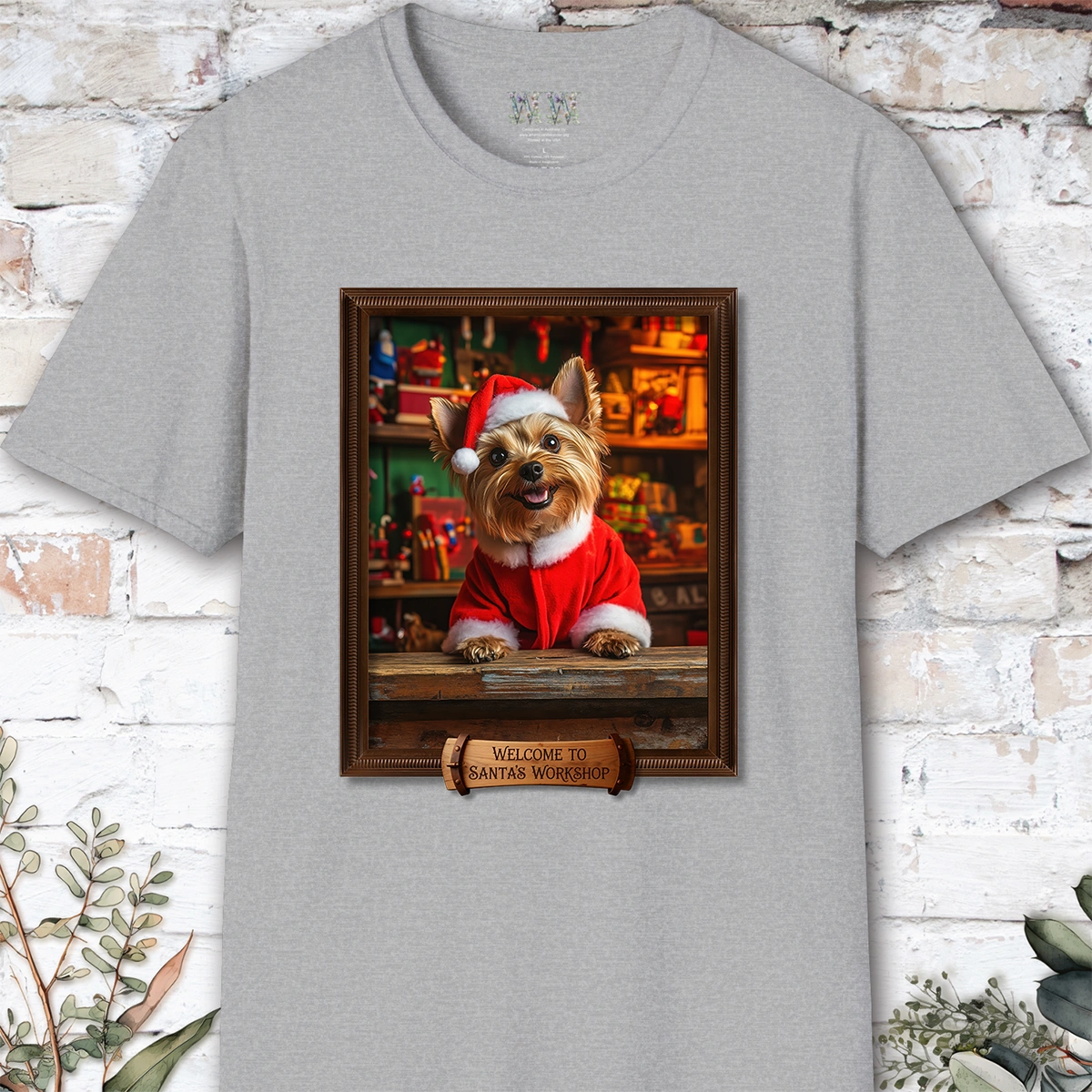 Yorkshire Terrier Santa's Workshop Unisex T shirt