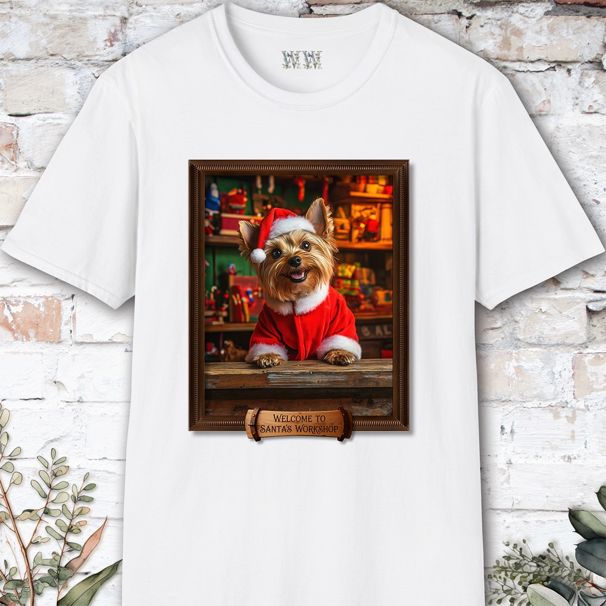 Yorkshire Terrier Santa's Workshop Unisex T shirt