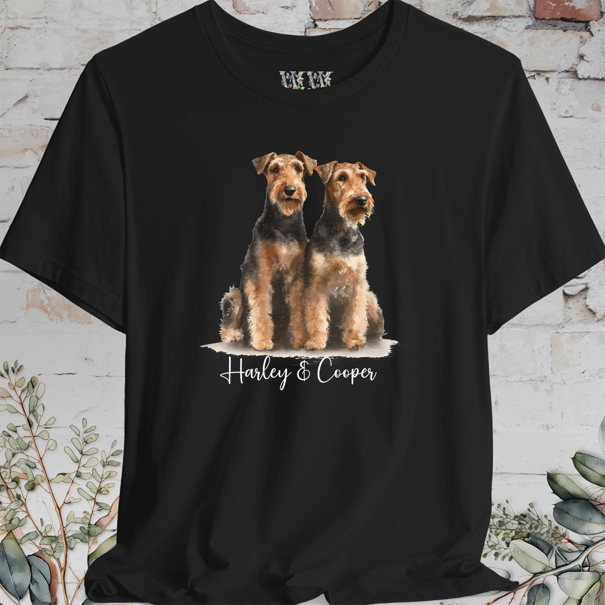 Airedale Terrier Duo Watercolour Personalised T shirt