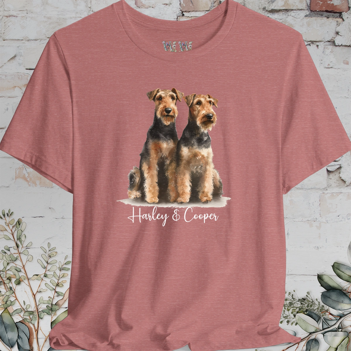 Airedale Terrier Duo Watercolour Personalised T shirt
