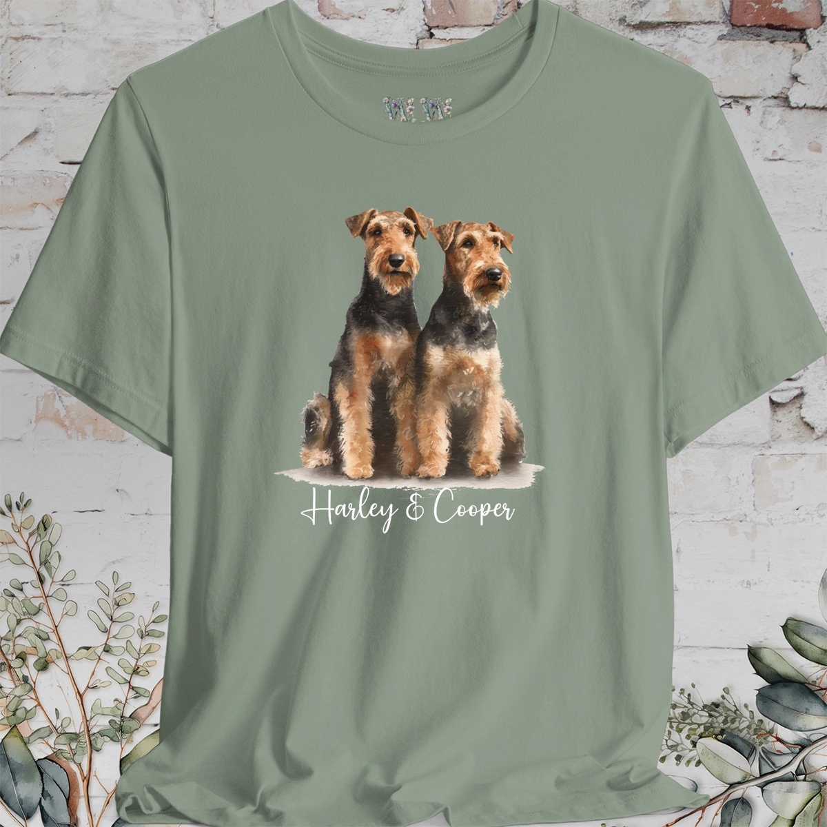 Airedale Terrier Duo Watercolour Personalised T shirt